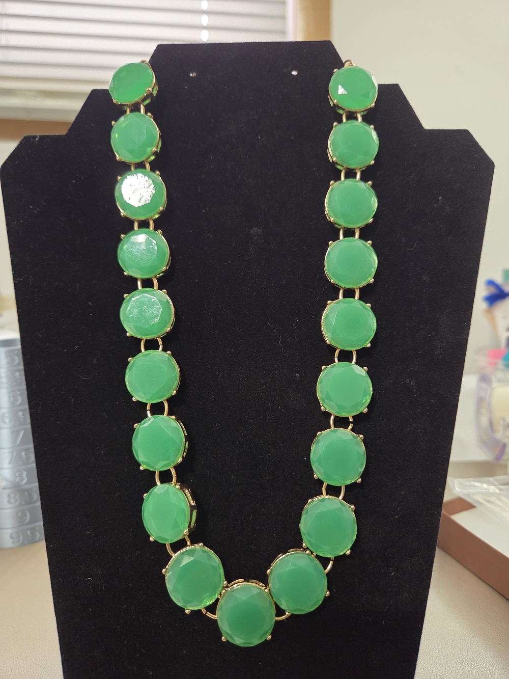 Talbots Green Faceted Acrylic Gold-Tone Necklace - Elegant Women's Jewelry
